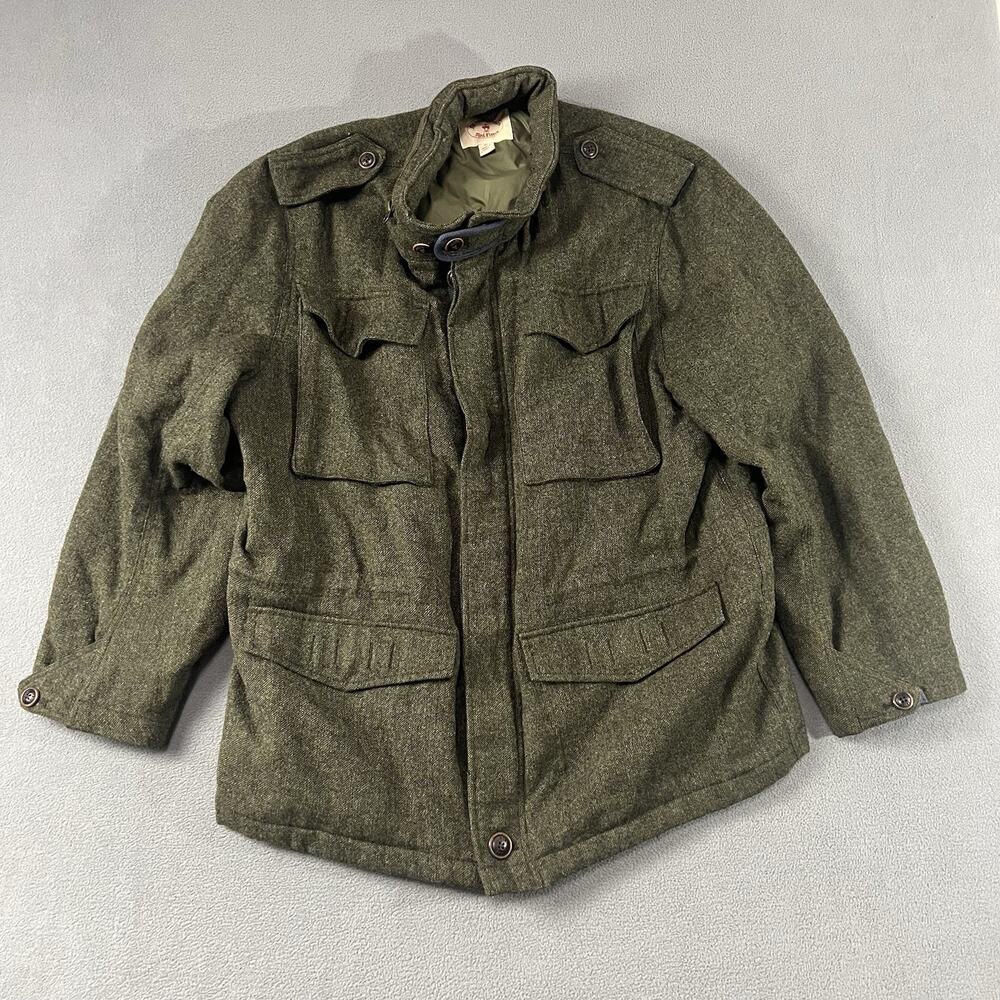 Brooks Brothers Jacket Mens Size XL Green Red Fleece Wool Full Zip Hooded